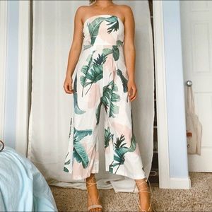 White fox tropics strapless jumpsuit